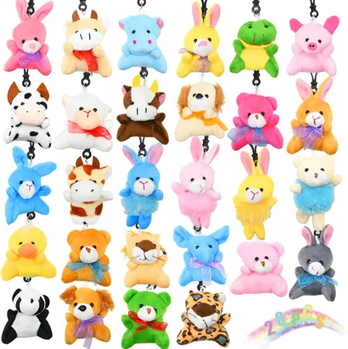 28 llaveros pequeños de animales de peluche, juguetes de animales de peluche a granel para niños, rellenos de cesta de Pascua, búsqueda de huevos,