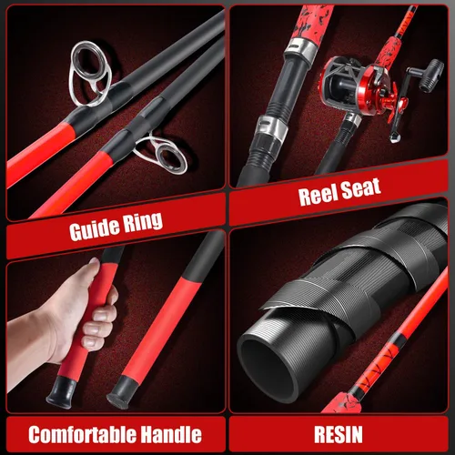 Miniatura 7 de Sougayilang Combo de Carrete Convencional y Caña de Pescar de Fibra de Vidrio, Media Pesada para Pesca de Bagres Rojo-6FT-3000
