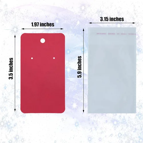 Miniatura 2 de Twavang Juego de portatarjetas para aretes, 100 tarjetas de exhibición de aretes de papel kraft, 100 pares transparentes de aretes con 100 bolsas