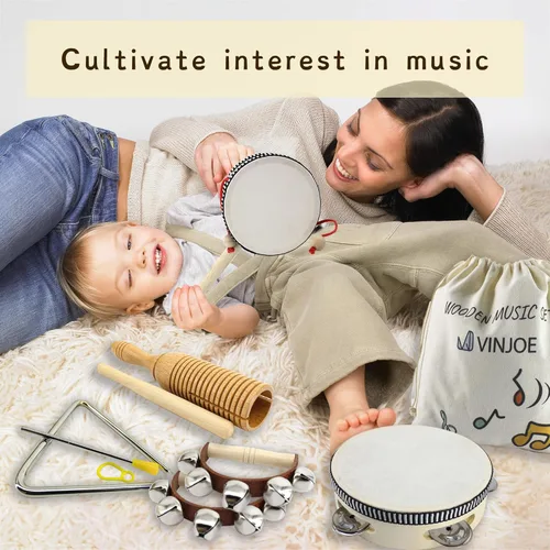Miniatura 6 de VINJOE Juego de música de madera - Juguetes de instrumentos musicales para niños, instrumentos de percusión de madera natural, juguete