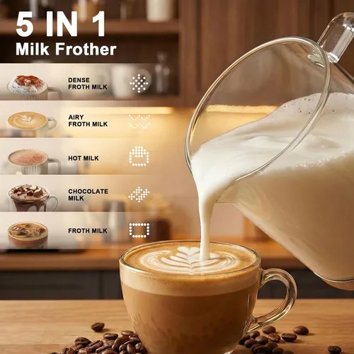 Miniatura 7 de Espumador de leche eléctrico 5 en 1, espumador de leche extraíble y vaporizador de un solo toque para espuma de leche caliente y fría