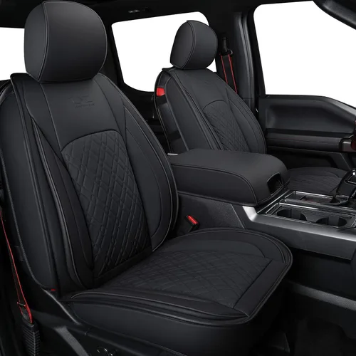 Miniatura 10 de LUCKYMAN CLUB Juego completo de fundas de asiento F150 Q7, para Ford F150 2015-2023 y F250 F350 F450 2017-2023 (juego completo, negro-gris)
