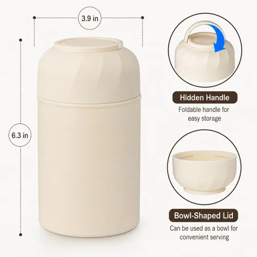 Miniatura 4 de Termo para alimentos y bebidas calientes, lonchera térmica, contenedor de alimentos aislado al vacío de 17 onzas con cuchara y bolsa con cordón