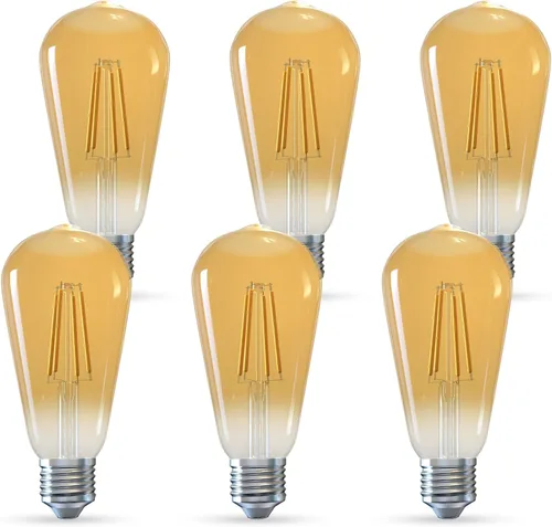 Miniatura 39 de Jensense Bombillas LED Edison E26, 60 vatios equivalentes, bombillas regulables, 2300 K, luz blanca cálida (cristal ámbar), estilo vintage