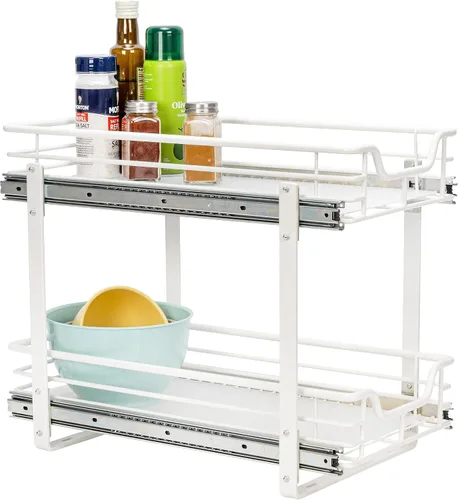 Miniatura 20 de Household Essentials Organizador deslizante de dos niveles de acero blanco con forros de plástico