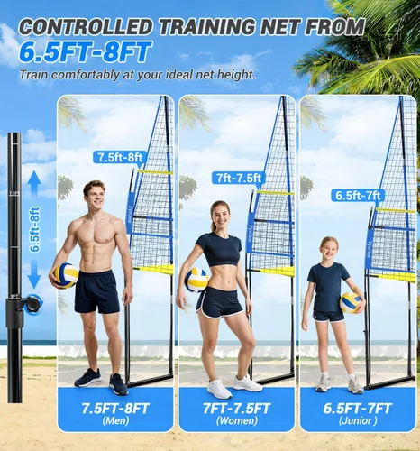 Miniatura 3 de Volleyball Practice Net with Ball Return System, Height Adjustable 6.5-8FT, 11 * 8FT Portable Volleyball Training Equipment for Serving, Spiking