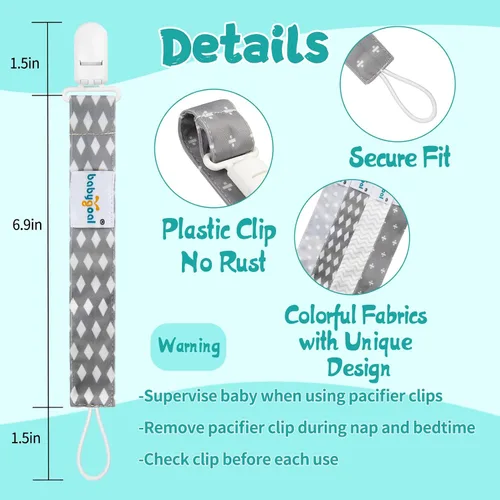 Miniatura 3 de Babygoal Clips neutros para chupete, paquete de 4 unidades con asa para chupetes y baberos, se adapta a la mayoría de chupones y baberos 4PS07-B