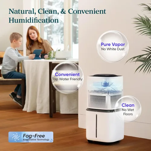 Miniatura 19 de LEVOIT Humidificadores evaporativos para dormitorio de bebé, filtros dobles de aire y agua, sensor separado, sin luz azul para luz nocturna de Blanco