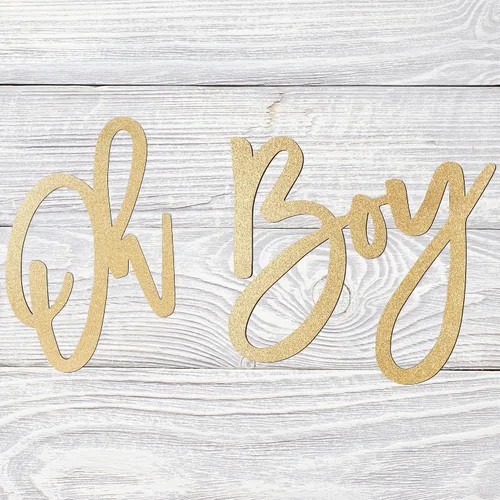 Miniatura 5 de OH BOY Letrero de madera dorado para baby shower y decoración de revelación de género, telón de fondo ligero para decoración de pared para fotos