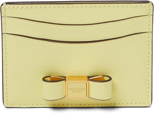 Kate Spade New York Tarjetero de piel Saffiano con adorno de lazo Morgan, Soles fuera, Tarjetero de piel Saffiano con adorno de lazo Morgan