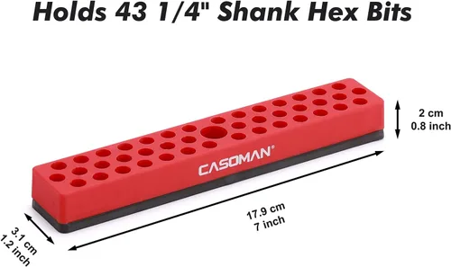 Miniatura 2 de CASOMAN 2 piezas 1/4" Organizador de brocas hexagonales con base magnética - Rojo, Organizador de 86 brocas con fuerte base magnética, Organizador