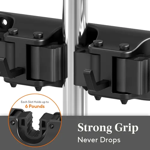 Miniatura 2 de Lifewit Soporte de pared para fregona y escoba, colgador de escoba antideslizante para organización de cocina, organizador de suministros de Negro