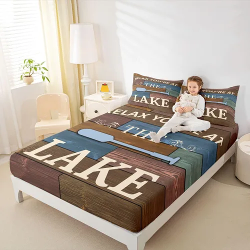 Miniatura 29 de Lake House - Sábana bajera ajustable tamaño individual, sábanas de anclaje náutico para niños, adolescentes, adultos, dormitorio, juego de ropa