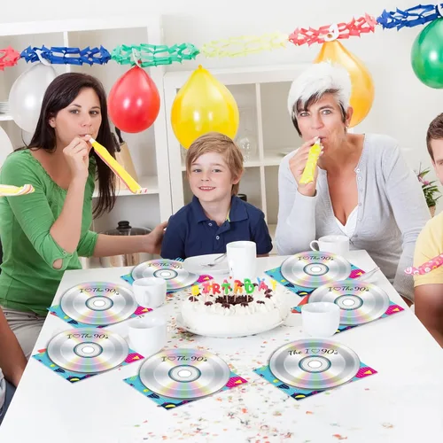 Miniatura 6 de 50 piezas de platos y servilletas de papel para fiesta de los 90 CD mix de los 90 platos de postre para fiesta temática de los 90 decoración retro