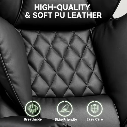 Miniatura 6 de COMHOMA Silla de Oficina Grande y Alta, Silla Gaming de Cuero con Respaldo Alto y Reposapiés, Silla de Oficina Ejecutiva Ergonómica con Soporte