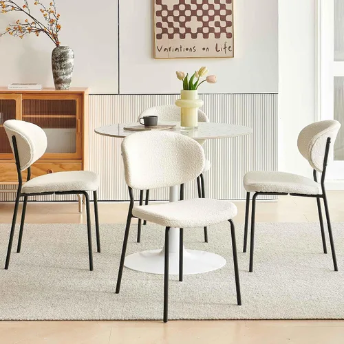 Miniatura 10 de NORDICANA Grey Boucle - Juego de 4 sillas de comedor modernas con respaldo curvado para 4, sillas laterales tapizadas para comedor con patas