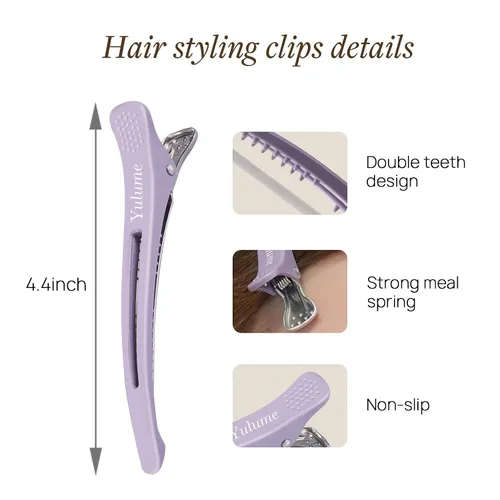 Miniatura 9 de Paquete de 12 clips para seccionamiento de cabello, clips de pico de pato sin arrugas con banda de silicona, 4.4 pulgadas, antideslizantes