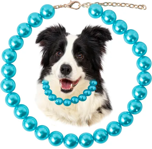 Miniatura 7 de Collar de perlas con cuentas para perro, hecho a mano, collar de perro elegante con campana, joyería para perros pequeños, cachorros (M, rosa crema)
