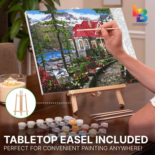 Miniatura 7 de Ledgebay Kit de pintura por números para adultos, lienzo enmarcado para principiantes a avanzados, kit de pintura por números, incluye juego de Casa