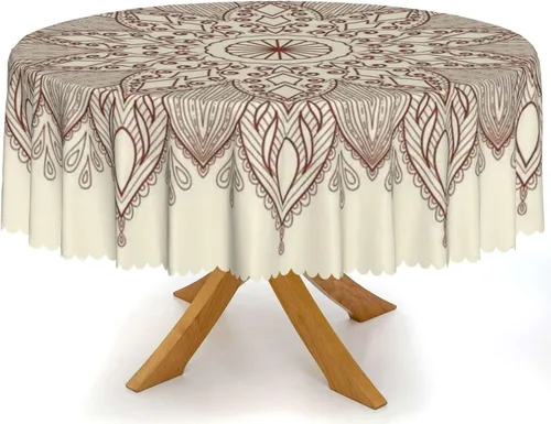 Miniatura 2 de Mantel redondo de mandala marrón – para comedor, cocina, decoración del hogar, cena de vacaciones, mantel lavable, a prueba de derrames, lavable