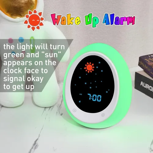 Miniatura 2 de Reloj Despertador para Niños, Reloj de Entrenamiento del Sueño para Niños Pequeños con Sol y Luna, Máquina de Sonidos, Luz Nocturna, Reloj