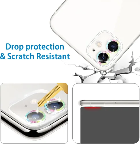 Miniatura 6 de Paquete de 3. Protector de lente de cámara Dengduoduo para iPhone 11 y iPhone 12 Mini, Glitter Bling Sparkle Ultra HD, vidrio templado, dureza 9H