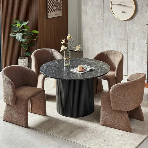 Miniatura 17 de Homedot Juego de mesa de comedor de 3 piezas para 2, mesa de cocina redonda de 47" y sillas de comedor tipo barril tapizadas en marrón, juego