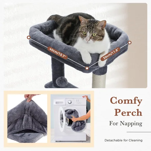 Miniatura 4 de PAWZ Road Árbol para gatos, torre para gatos de 60 pulgadas con condominios dobles, perca espaciosa, cesta acogedora y postes rascadores cubiertos