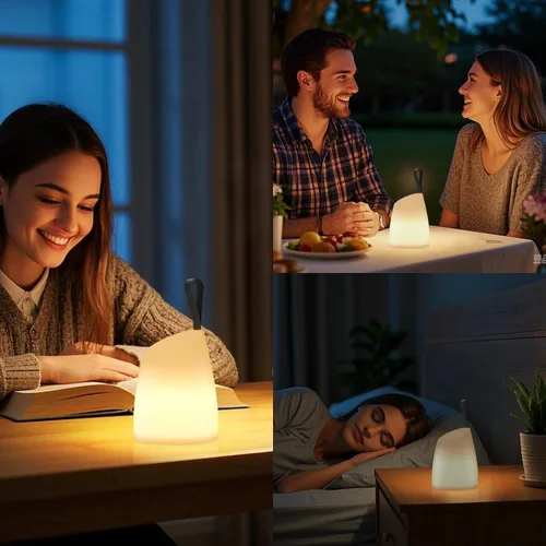Miniatura 6 de uuffoo Lámpara LED portátil resistente al agua, linterna de camping LED con asa, lámpara a pilas con modos multicolor y blanco cálido, lámpara