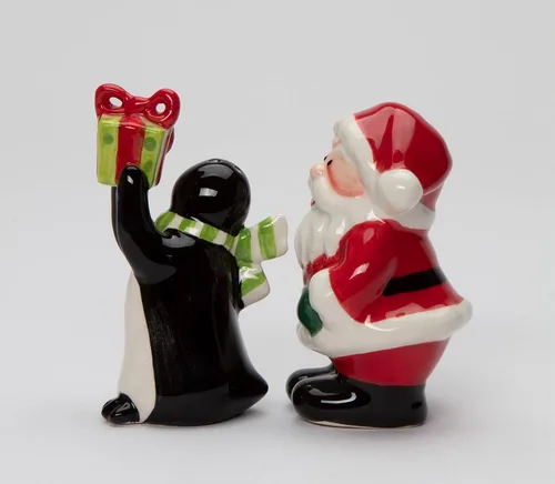 Miniatura 5 de Juego de salero y pimentero de Papá Noel de cerámica fina con pingüino, 3-1/2 pulgadas de alto