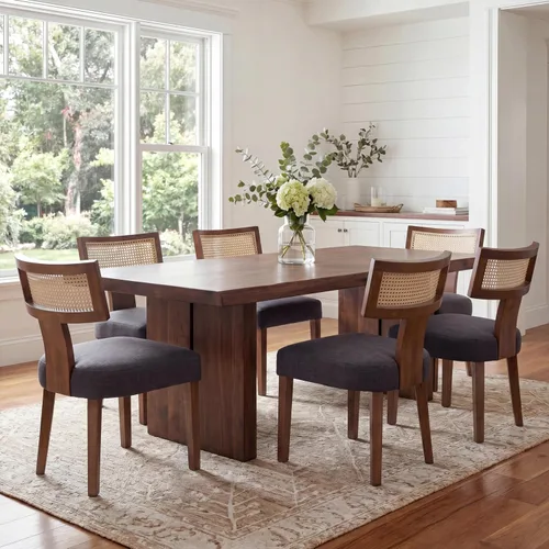 Miniatura 33 de VESCASA Juego de 2 sillas de comedor modernas de mediados de siglo, sillas de comedor tapizadas de lino con respaldo curvado ergonómico, patas