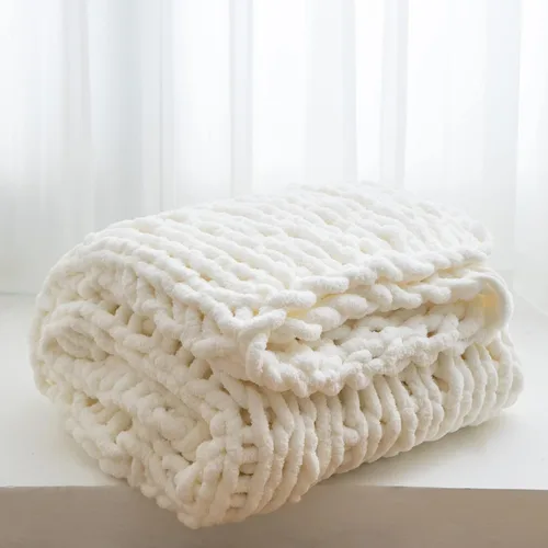 Miniatura 25 de WESHIONGOO Manta de Punto Grueso Throw 40"*40" (101.6cm*101.6cm) Mantas de Punto para Sofá Cama Manta Suave Esponjosa con Hilo Chenille Jumbo Grueso