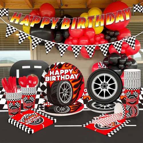 Miniatura 5 de Kit de decoración de cumpleaños para automóvil: suministros de fiesta temática de automóvil para 25 personas – Incluye platos de cena y postre