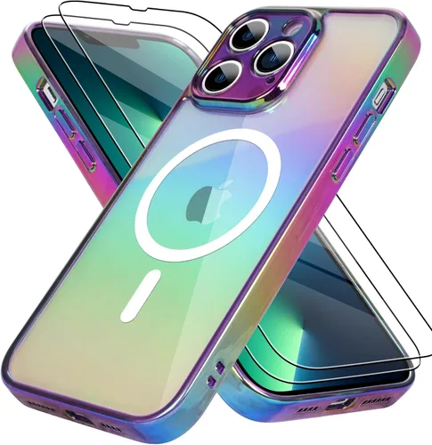 Miniatura 10 de Bonoma Funda magnética para iPhone 13 【Soporte para Magsafe】Protector de cámara de lujo de cristal fluorescente iridiscente con láser brillante + 2