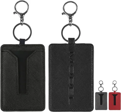 Amiss Clip para llave de automóvil, funda de cuero y llavero de metal para Tesla Model 3 y Model Y, accesorios exteriores para interior del Negro