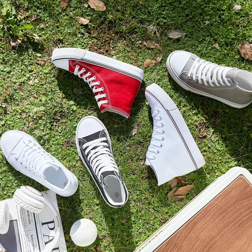 Miniatura 9 de ZGR Zapatillas de lona con cordones para mujer, con parte superior alta, zapatillas casuales para tenis y caminar