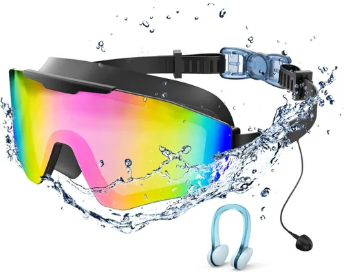 Miniatura 11 de Gafas de natación con tapones para los oídos, gafas de natación antivaho UV de visión amplia, lentes UV de 3 colores para hombres, mujeres y niños
