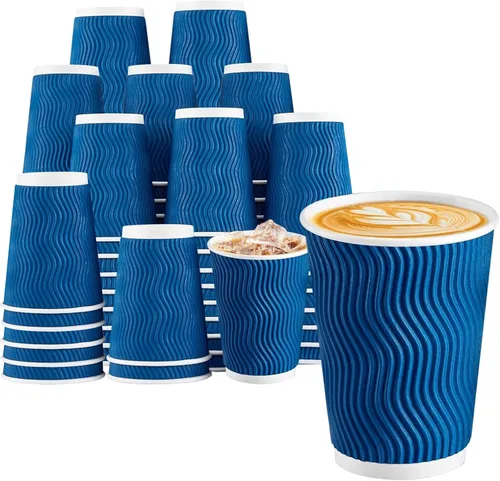 Miniatura 10 de Lamosi 500 Unidades Vasos de Café Aislados de 8 oz al Por Mayor, Vasos de Papel Desechables Sin Tapas 8oz, Diseño de Pared Corrugada Ondulada