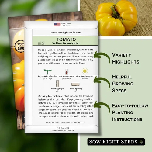 Miniatura 2 de Sow Right Seeds - Semillas de tomate Brandywine amarillo para plantar - Paquete de reliquia sin OMG con instrucciones para plantar un huerto casero
