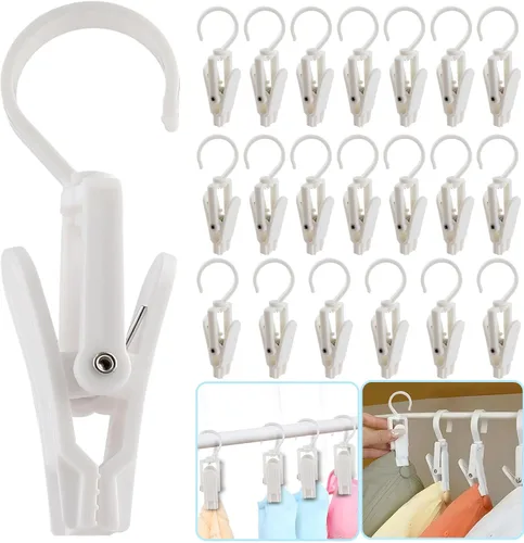 Miniatura 12 de VinBee 20 ganchos de lavandería con clips de plástico superfuerte para el hogar, viajes, ganchos giratorios para colgar en el armario, abrazaderas