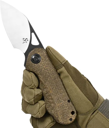 Miniatura 5 de Sitivien Sandvik - Cuchillo plegable de bolsillo, hoja de acero Sandvik 14C28N con mango de Micarta, cuchillos de herramientas EDC de la serie