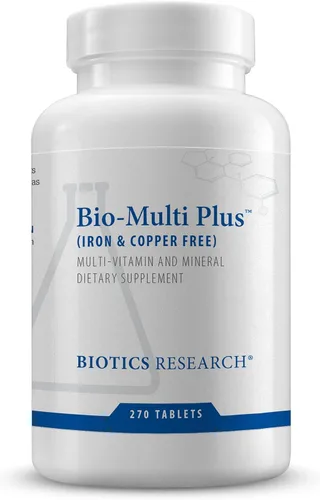 Biotics Research Bio Multi Plus Multivitamínico sin hierro y cobre, minerales quelados, vitaminas solubles en grasa emulsionada, sin hierro, sin