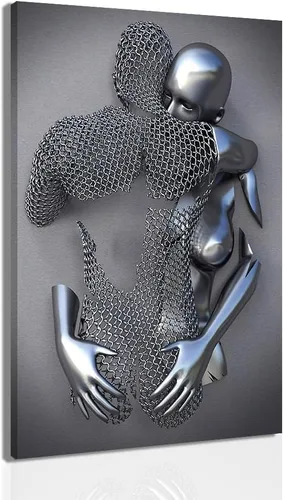Miniatura 7 de ZEMRARE Corazón de amor 3D efecto metálico negro arte decoración de pared moderna galería pinturas para pared parejas en blanco y negro
