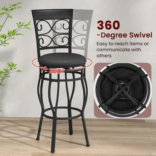 Miniatura 4 de Giantex - Juego de 2 taburetes de bar giratorios de 30 pulgadas, taburetes de bar de altura de barra con respaldo, asiento tapizado de cuero PU