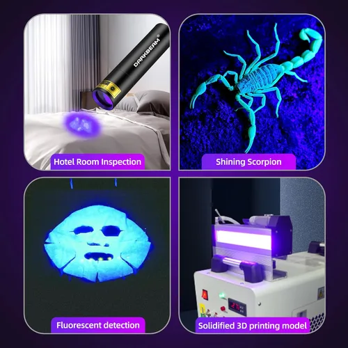Miniatura 7 de DARKBEAM Linterna UV Luz Negra 395 NM, Mini pero Potente USB-C LED Recargable Lámpara de Madera, Linternas Ultravioleta para Orina de Mascotas