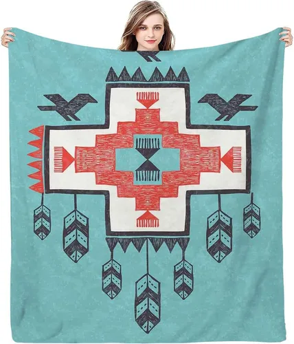 Miniatura 14 de Manta de forro polar de felpa, diseño tribal de tribu azteca india, esponjosa y cómoda, manta de decoración tribal, 50 x 60 pulgadas, adecuada