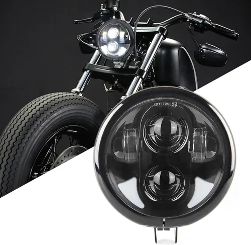 Miniatura 2 de SKTYANTS 5 3/4" Faro delantero LED de 5.75 pulgadas para motocicleta con cuernos blancos DRL y carcasa de 14.6 cm para Sportster Softail Dyna Shadow