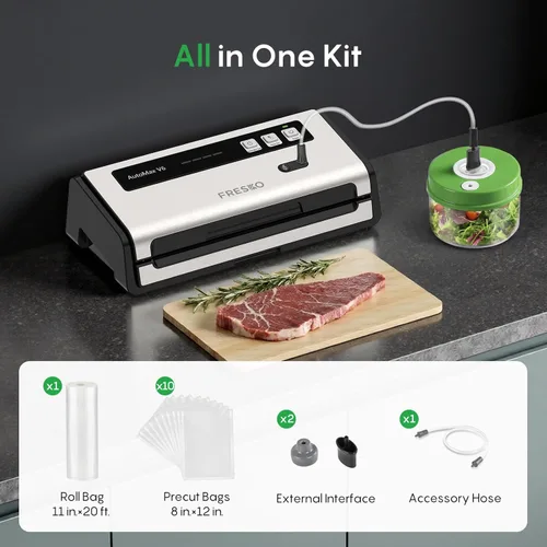 Miniatura 9 de FRESKO Selladora de Alimentos al Vacío con Detección Automática de Bolsas, Doble Sellado Térmico, Almacenamiento Integrado de Rollos de Bolsas