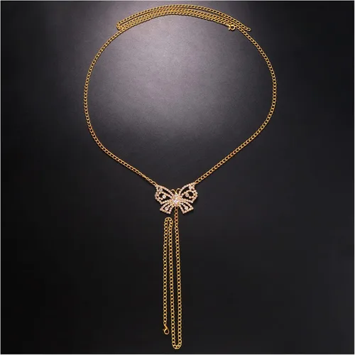 Miniatura 3 de Cadena de cintura con dije de mariposa de diamantes de imitación, tanga de cristal, tanga de cadena G, tanga de mariposa con diamantes de imitación