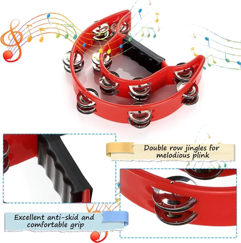 Miniatura 4 de Paquete de 4 panderetas de media luna para adultos, instrumentos musicales de percusión, pandereta de ritmo musical de doble fila para fiesta de KTV